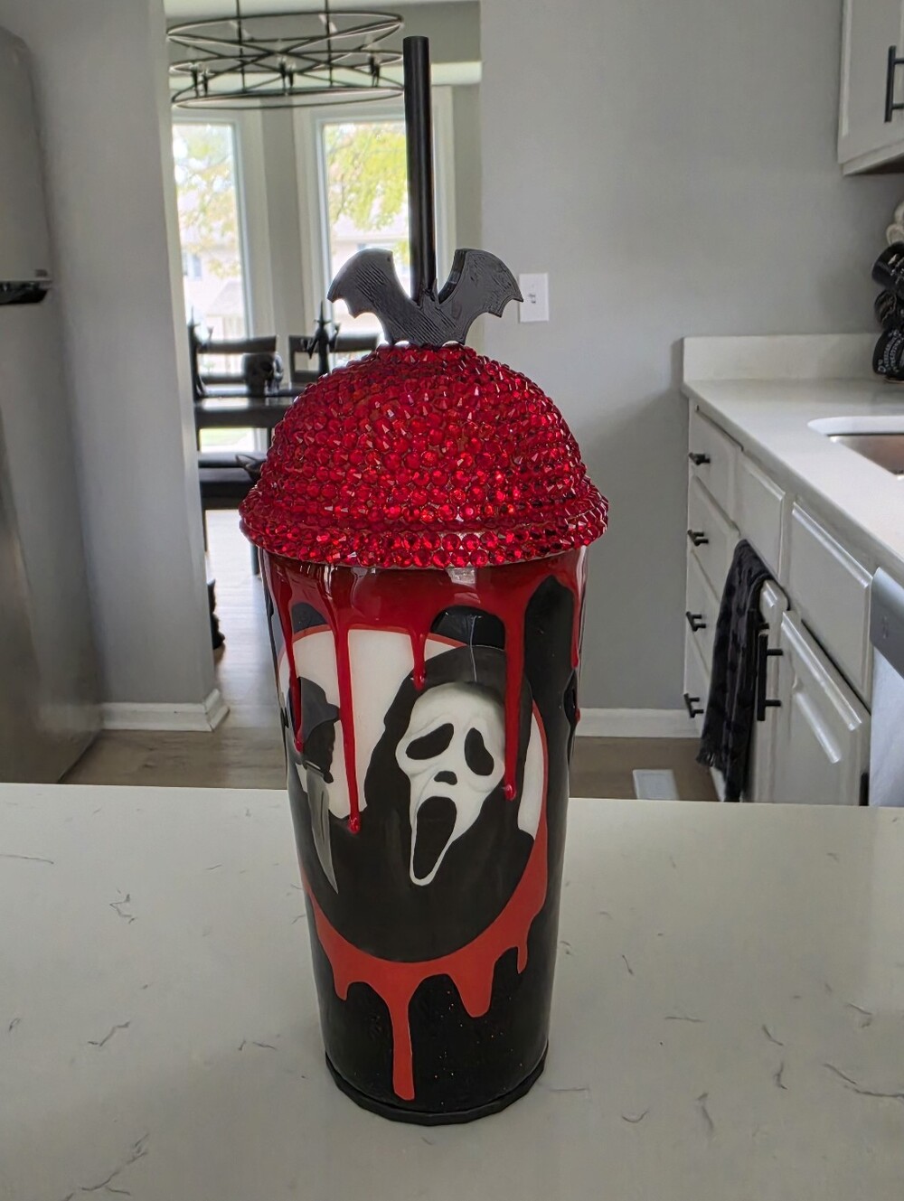 Scream rhinestone stainless steel glitter tumbler with ghostface graphic Nwot